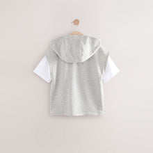 Load image into Gallery viewer, Grey/White Dropped Shoulder Sleeveless Zip Through Hoodie