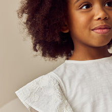 Load image into Gallery viewer, Ecru Cornelli Frill Sleeve 100% Cotton T-Shirt (3-12yrs)