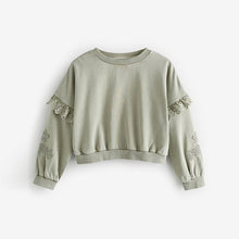 Load image into Gallery viewer, Khaki Green 100% Cotton Embroidered Boxy Long Sleeve Sweatshirt (3-12yrs)