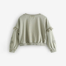 Load image into Gallery viewer, Khaki Green 100% Cotton Embroidered Boxy Long Sleeve Sweatshirt (3-12yrs)