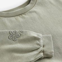 Load image into Gallery viewer, Khaki Green 100% Cotton Embroidered Boxy Long Sleeve Sweatshirt (3-12yrs)