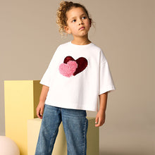 Load image into Gallery viewer, White Sequin Heart Print T-Shirt (3-12yrs)