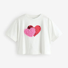 Load image into Gallery viewer, White Sequin Heart Print T-Shirt (3-12yrs)