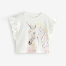 Load image into Gallery viewer, Ecru Sequin Unicorn Frill Sleeve T-Shirt (3-11yrs)
