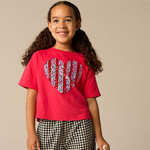 Load image into Gallery viewer, Red 100% Cotton Sequin Heart Print T-Shirt (3-12yrs)