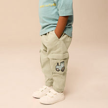Load image into Gallery viewer, Sage Green Tractor Cargo Trousers (3mths-6yrs)
