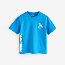 Load image into Gallery viewer, Blue/Ecru Racing Car Relaxed Fit Graphic Print Short Sleeve