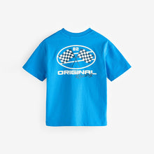 Load image into Gallery viewer, Blue/Ecru Racing Car Relaxed Fit Graphic Print Short Sleeve