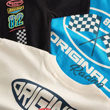Load image into Gallery viewer, Blue/Ecru Racing Car Relaxed Fit Graphic Print Short Sleeve