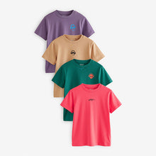 Load image into Gallery viewer, Green/Red/Camel/Purple 4 Pack Short Sleeve Small Graphic T-Shirts 4 Pack (3-12yrs)