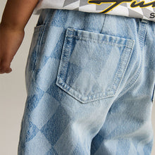 Load image into Gallery viewer, Light Blue Denim Checkerboard 100% Cotton Jeans