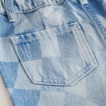 Load image into Gallery viewer, Light Blue Denim Checkerboard 100% Cotton Jeans