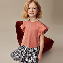 Load image into Gallery viewer, Rust Brown Cornelli Frill Sleeve 100% Cotton T-Shirt (3-12yrs)