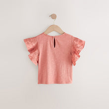 Load image into Gallery viewer, Rust Brown Cornelli Frill Sleeve 100% Cotton T-Shirt (3-12yrs)