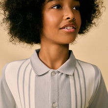 Load image into Gallery viewer, Grey/White 100% Cotton Stripe Button Through Short Sleeve Polo