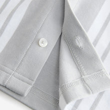 Load image into Gallery viewer, Grey/White 100% Cotton Stripe Button Through Short Sleeve Polo