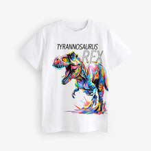 Load image into Gallery viewer, White Rainbow Dino Regular Fit Short Sleeve Graphic T-Shirt