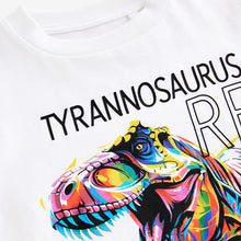Load image into Gallery viewer, White Rainbow Dino Regular Fit Short Sleeve Graphic T-Shirt