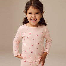 Load image into Gallery viewer, Pink Cherry Hearts Rib Long Sleeve T-Shirt (3mths-6yrs)