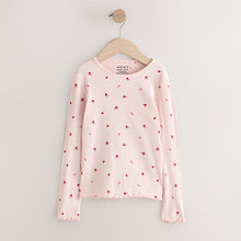 Load image into Gallery viewer, Pink Cherry Hearts Rib Long Sleeve T-Shirt (3mths-6yrs)