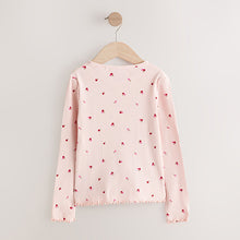 Load image into Gallery viewer, Pink Cherry Hearts Rib Long Sleeve T-Shirt (3mths-6yrs)