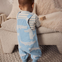 Load image into Gallery viewer, Blue Crocodile Jersey Baby Dungarees And Bodysuit Set