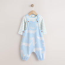 Load image into Gallery viewer, Blue Crocodile Jersey Baby Dungarees And Bodysuit Set