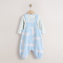 Load image into Gallery viewer, Blue Crocodile Jersey Baby Dungarees And Bodysuit Set