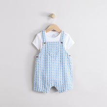 Load image into Gallery viewer, Blue Check Woven Dungaree and Bodysuit Set (0mths-18mth)