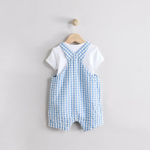 Load image into Gallery viewer, Blue Check Woven Dungaree and Bodysuit Set (0mths-18mth)