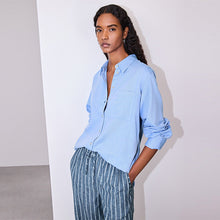 Load image into Gallery viewer, Blue Relaxed 100% Cotton Button Down Casual Long Sleeve Shirt