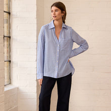 Load image into Gallery viewer, Blue Stripe Soft Relaxed Long Sleeve V Neck Shirt