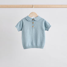 Load image into Gallery viewer, Blue Knitted Top and Short Baby Set (0mths-18mth)