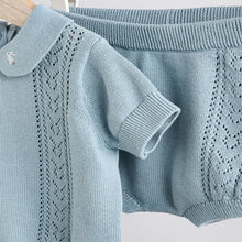 Load image into Gallery viewer, Blue Knitted Top and Short Baby Set (0mths-18mth)