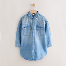 Load image into Gallery viewer, Blue Embroidered Denim Shirt Dress (3-12yrs)