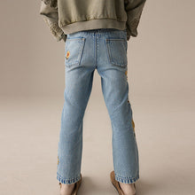 Load image into Gallery viewer, Denim Light Blue 100% Cotton Flower Embroidered Mom Jeans (3-12yrs)