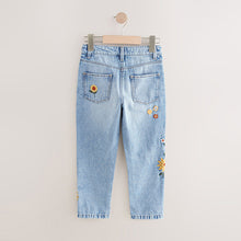 Load image into Gallery viewer, Denim Light Blue 100% Cotton Flower Embroidered Mom Jeans (3-12yrs)