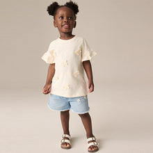 Load image into Gallery viewer, Cream Short Sleeve Butterfly Appliqué 100% Cotton T-Shirt (3mths-6yrs)