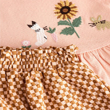 Load image into Gallery viewer, Coral Pink Flower Embroidery 100% Cotton Short Sleeve Peplum T-Shirt and Shorts Set (3mths-6yrs)