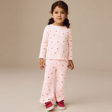 Load image into Gallery viewer, Pink Cherry Hearts Rib Flare Leggings (3mths-6yrs)