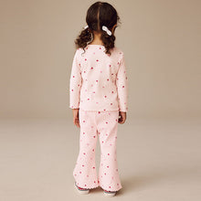 Load image into Gallery viewer, Pink Cherry Hearts Rib Flare Leggings (3mths-6yrs)