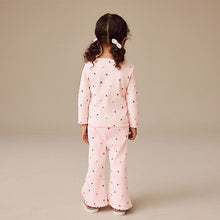 Load image into Gallery viewer, Pink Cherry Hearts Rib Flare Leggings (3mths-6yrs)