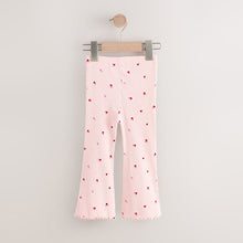 Load image into Gallery viewer, Pink Cherry Hearts Rib Flare Leggings (3mths-6yrs)
