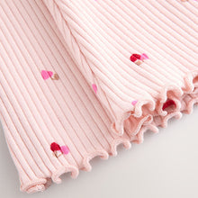 Load image into Gallery viewer, Pink Cherry Hearts Rib Flare Leggings (3mths-6yrs)