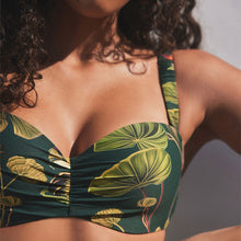 Load image into Gallery viewer, Dark Green Floral Wired Bandeau Bikini Top