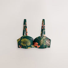 Load image into Gallery viewer, Dark Green Floral Wired Bandeau Bikini Top