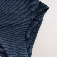 Load image into Gallery viewer, Navy Metallic Crinkle Bandeau Shaping Tummy Control Swimsuit