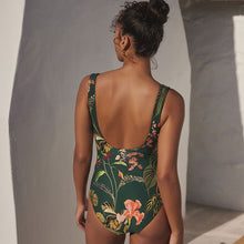 Load image into Gallery viewer, Dark Green Floral Plunge Shaping Tummy Control Swimsuit