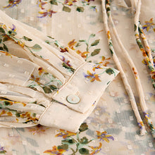 Load image into Gallery viewer, Ecru Natural Print Sheer Tie Neck Long Sleeve Blouse