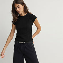 Load image into Gallery viewer, Black Raglan Short Sleeve Textured Top